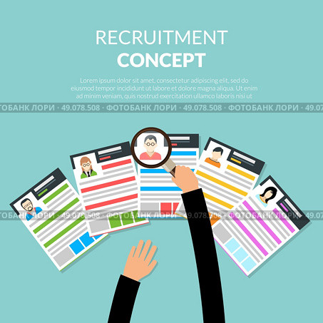 Recruiment flat concept. Recruiment flat concept with recruiter choosing candidates cv vector illustration. Стоковая иллюстрация, агентство Ingram Publishing / Фотобанк Лори