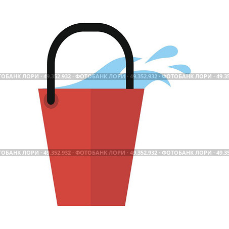 Red bucket Icon with Water Isolated. Cleaning Tool. Bucket icon with water isolated on white. Cleaning tool. Sign symbols of clean in house. House washing equipment. Office and hotel cleaning. Housekeeping. Cleaning concept. Vector illustration. Стоковая иллюстрация, агентство Ingram Publishing / Фотобанк Лори