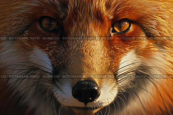 Red fox showing intense gaze in close up portrait. Стоковое AI-изображение, AI-художник Иван Рябоконь / Фотобанк Лори