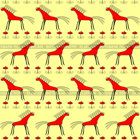 Red horse seamless pattern. Стоковое фото, фотограф Elena Kozyreva / Smarterpix / Фотобанк Лори