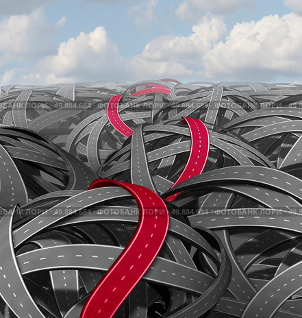 Red success path concept as a group of tangled roads and a highlighted pathway leading to a an easy solution on a challenging journey towards a goal. Стоковое фото, агентство Ingram Publishing / Фотобанк Лори