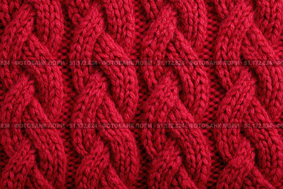 Red sweater texture background, cable knit pattern, intricate textures. For design projects, product presentation. Soft Knitted Woolen Detailed Pattern. Natural Fabric Knitwear, Warm Cashmere Surface. Стоковое AI-изображение, AI-художник Марина Демидюк / Фотобанк Лори