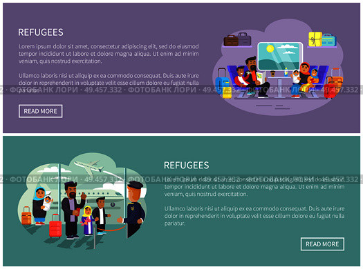 Refugee Arabian families Internet promo posters set. people who need shelter in foreign country informative web page templates vector illustrations.. Refugee Arabian Families Internet Promo Posters. Редакционная иллюстрация, агентство Ingram Publishing / Фотобанк Лори