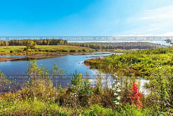 Река Ача осенью. Село Корнилово, Болотнинский район, Новосибирская область, Западная Сибирь России. (2023 год). Стоковое фото, фотограф Евгений Мухортов / Фотобанк Лори