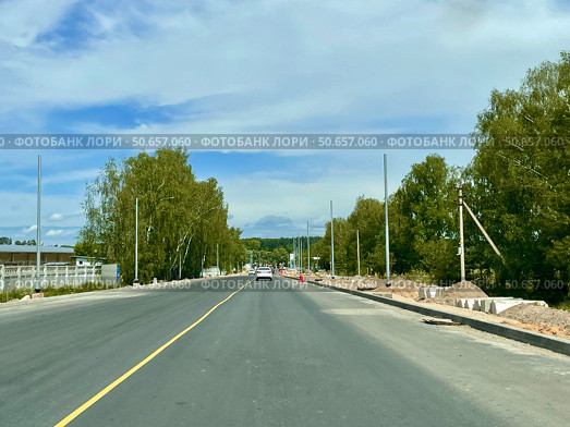 Реконструкция автомобильной дороги Калиново - Дракино (46К-9560), Серпуховский район. Россия. Редакционное фото, фотограф Щеголева Ольга / Фотобанк Лори