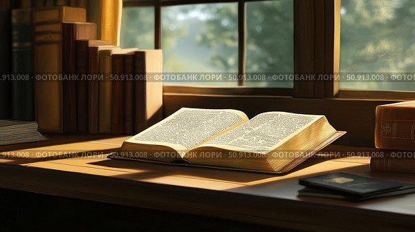religi bible on desk ai generated. Стоковое AI-изображение, AI-художник Vectorwin / Фотобанк Лори