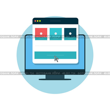 Responsive Design Icon Flat Isolated. Responsive design icon flat isolated. Website page dimensions on the screen digital display. Icon badge or emblem flat in a circle isolated. Vector illustration. Стоковая иллюстрация, агентство Ingram Publishing / Фотобанк Лори