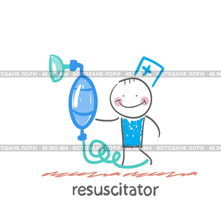 resuscitation with oxygen mask. Fun cartoon style illustration. The situation of life. Стоковая иллюстрация, агентство Ingram Publishing / Фотобанк Лори