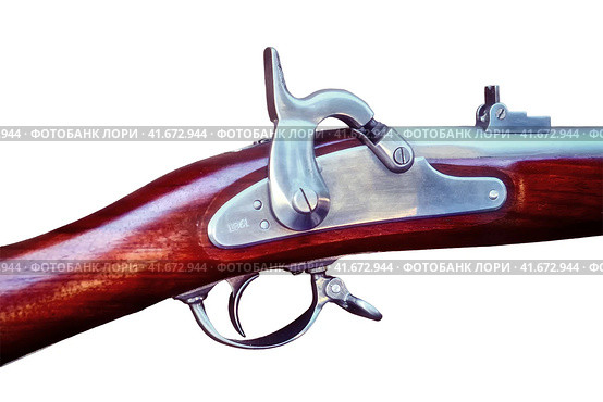 Retro American shock rifle made before the civil war, close-up, isolated on a white background. Стоковое фото, фотограф Андрей Журавлев / Фотобанк Лори