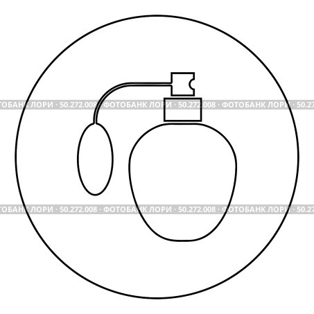 Retro deodorant Perfume bottle with atomizer or spray pump icon in circle round outline black color vector illustration flat style simple image. Retro deodorant Perfume bottle with atomizer or spray pump icon in circle round outline black color vector illustration flat style image. Стоковая иллюстрация, агентство Ingram Publishing / Фотобанк Лори