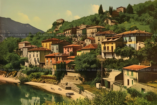 Retro italian landscape. Generate Ai. Стоковое AI-изображение, AI-художник Иван Рябоконь / Фотобанк Лори