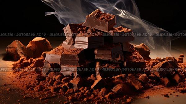 rich dark chocolate chunks ai generated. Стоковое AI-изображение, AI-художник Vectorwin / Фотобанк Лори