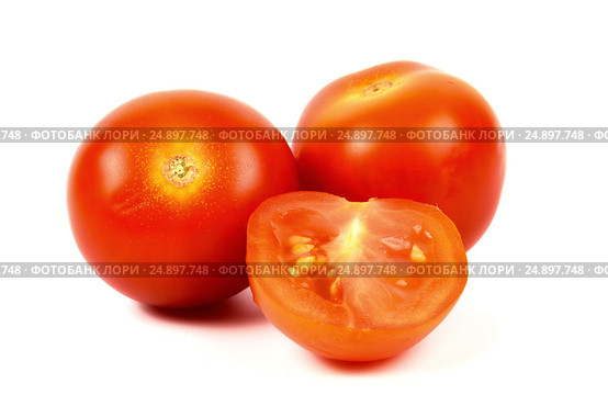 Ripe cherry tomatoes close-up on a white background. Стоковое фото, фотограф Artem Sobov / Фотобанк Лори