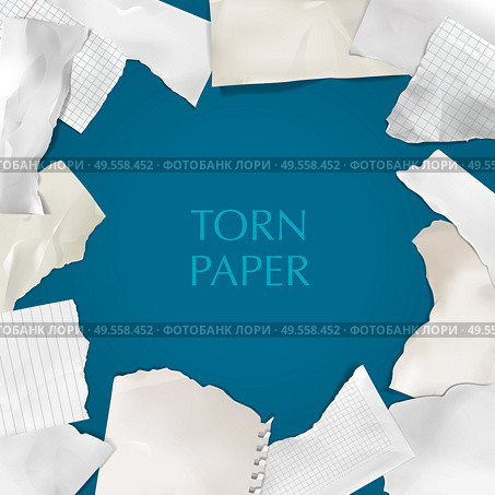 Ripped paper square background frame with checked kids school notebook scrapbook torn pages realistic decorative vector illustration. Стоковая иллюстрация, агентство Ingram Publishing / Фотобанк Лори
