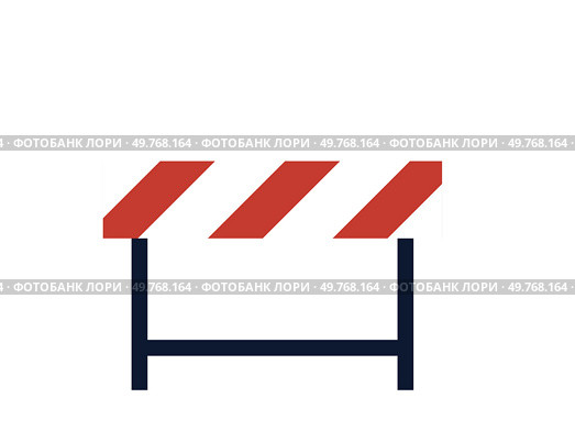 Road barrier, construction barricade, roadblock warning sign isolated on white, danger on street. Solitary road barrier stands tall, symbolizing resilience and safety, sense of caution and protection. Road barrier, construction barricade, roadblock sign vector icon isolated on white background. Стоковая иллюстрация, агентство Ingram Publishing / Фотобанк Лори