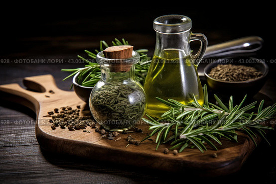 Robust Rosemary oil spices. Generate Ai. Стоковое AI-изображение, AI-художник Иван Рябоконь / Фотобанк Лори