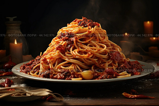 Robust Spaghetti Bolognese. Generate AI. Стоковое AI-изображение, AI-художник Иван Рябоконь / Фотобанк Лори
