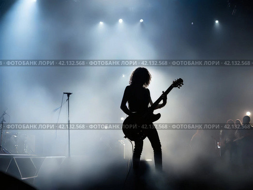 Rock musician on stage. Silhouette. Стоковое AI-изображение, AI-художник Сергей Елизарьев / Фотобанк Лори