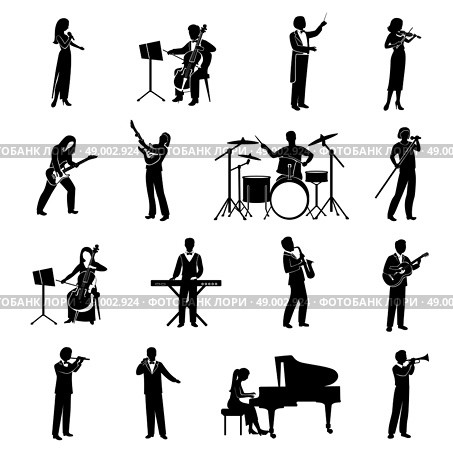 Rock pop and classical musicians icons black silhouettes set isolated vector illustration. Musicians Icons Black. Стоковая иллюстрация, агентство Ingram Publishing / Фотобанк Лори