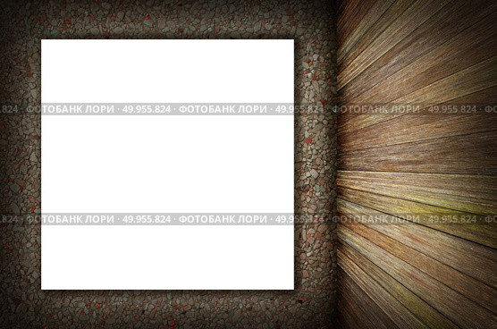 room interior vintage wall, wood floor and white blank placard background. room interior vintage wall, wood floor and white blank placard b. Стоковое фото, агентство Ingram Publishing / Фотобанк Лори