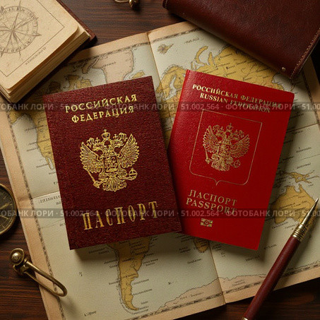 Российские паспорта на карте мира. Стоковое AI-изображение, AI-художник Людмила Гращенкова / Фотобанк Лори