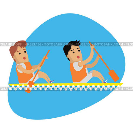 Rowing Sport template. Summer games. Rowing sport template. Summer games banner. Competitions, achievements, best results. Act of propelling a boat using the motion of oars in the water. Cartoon characters. Vector illustration. Стоковая иллюстрация, агентство Ingram Publishing / Фотобанк Лори