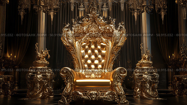 royalty gold throne ai generated. Стоковое AI-изображение, AI-художник Vectorwin / Фотобанк Лори