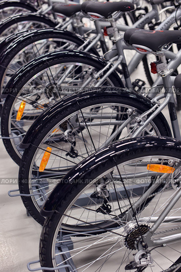 Russia, St. Petersburg 09,03,2015Bicycles for sale in a sporting goods store. Редакционное фото, фотограф Анна Кривицкая / Фотобанк Лори