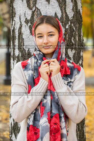 Russian beauty - young beautiful woman in a traditional headscarf. Стоковое фото, фотограф Андрей Аркуша / Фотобанк Лори
