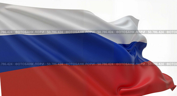 Russian flag waving in the wind. Стоковое AI-изображение, AI-художник Ольга Невская / Фотобанк Лори