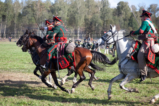 Русские конники  идут в атаку (2012 год). Редакционное фото, фотограф Наталья Волкова / Фотобанк Лори