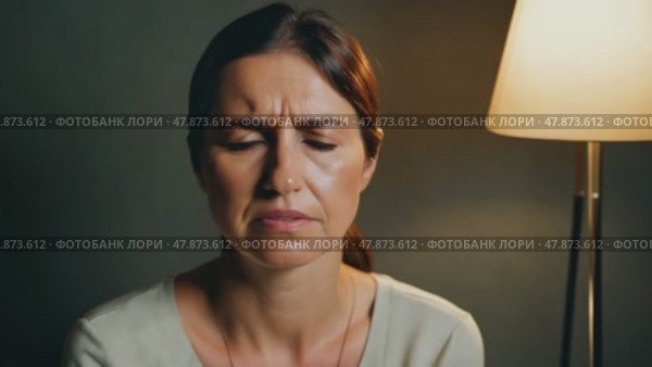 Sad depressed woman at home sitting on the couch, looking down and touching her forehead, loneliness and pain concept. Стоковое AI-видео, аниматор ALLA YURTAYEVA / Фотобанк Лори