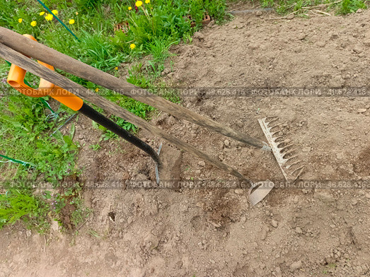 Садовые инструменты на рыхлой земле. Стоковое фото, фотограф Gromchatt / Фотобанк Лори