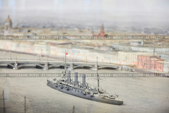 Saint Petersburg, Russia - May 25, 2021: The famous Cruiser Aurora. Museum on board, panorama of the events of 1917. Редакционное фото, фотограф Наталия Кирсанова / Фотобанк Лори