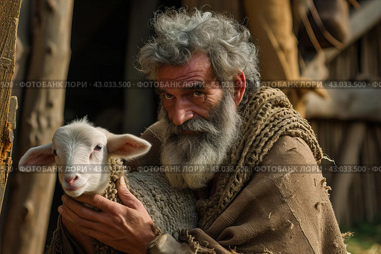 Saintly Jesus lamb god surrendered. Generate Ai. Стоковое AI-изображение, AI-художник Иван Рябоконь / Фотобанк Лори