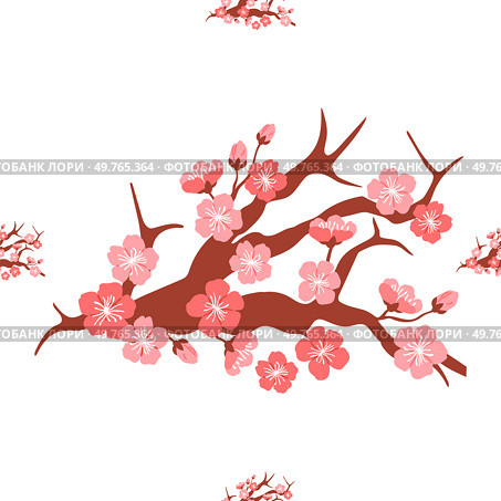 Sakura pattern vector illustration. The seamless sakura pattern concept explored interplay between nature and human emotions The decorative elements incorporated repetitive sakura motifs, infusing. Sakura pattern. The nature inspired decoration incorporated blooming sakura flowers. Стоковая иллюстрация, агентство Ingram Publishing / Фотобанк Лори