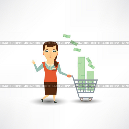 salesman carries the cart with money. Стоковая иллюстрация, агентство Ingram Publishing / Фотобанк Лори