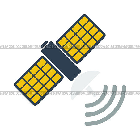 Satellite Icon. Flat Color Design. Vector Illustration. Стоковая иллюстрация, агентство Ingram Publishing / Фотобанк Лори