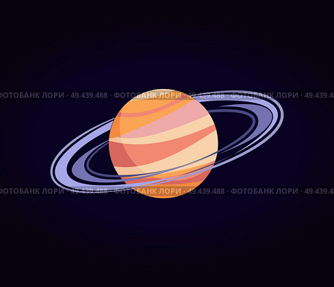 Saturn made of gases with ring of ice and dust. Sixth planet from Sun in Solar system isolated cartoon flat vector illustration on blue background.. Saturn Made of Gases with Ring of Ice and Dust. Стоковая иллюстрация, агентство Ingram Publishing / Фотобанк Лори