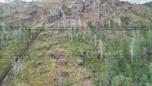 Scenic landscape featuring steep mountains and dense forests in a valley, with dramatic cloud formations above, highlighting the tranquility of the natural environment. Стоковое видео, видеограф Ирина Ручушкина / Фотобанк Лори