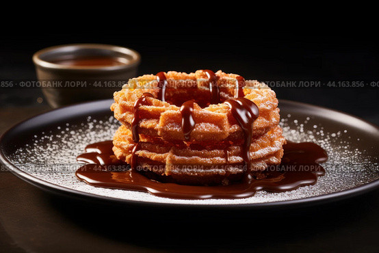 Scrumptious Spanish churros dessert. Generate Ai. Стоковое AI-изображение, AI-художник Иван Рябоконь / Фотобанк Лори