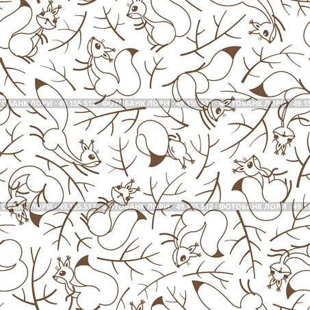 Scurry of Squirrels on the branches. Seamless autumn pattern for gift wrapping, wallpaper, childrens room or clothing. A Scurry of Squirrels on the branches. Seamless autumn pattern for gift wrapping, wallpaper, childrens room or clothing. Vector illustration. Стоковая иллюстрация, агентство Ingram Publishing / Фотобанк Лори