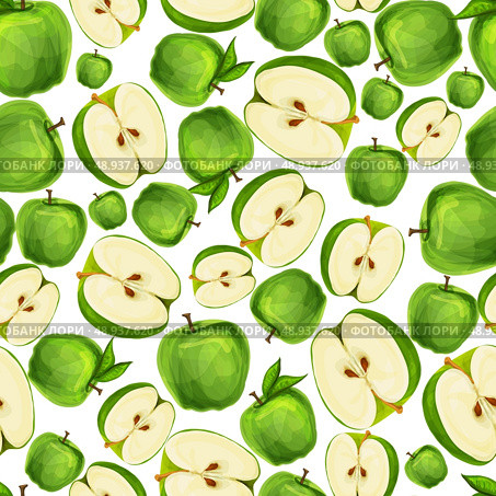 Seamless apple fruit sliced in half with seed and leaves pattern hand drawn sketch vector illustration. Стоковая иллюстрация, агентство Ingram Publishing / Фотобанк Лори