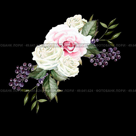 Seamless pattern with watercolor flowers.  Peonies, anemone, citrus  and roses. Illustration. Seamless pattern with watercolor flowers.  Peonies, anemone, citrus  and roses. . Стоковое фото, агентство Ingram Publishing / Фотобанк Лори