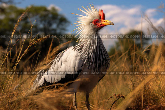 Secretary Bird in the wild. Стоковое AI-изображение, AI-художник Veniamin Kraskov / Фотобанк Лори