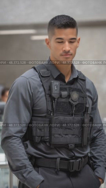 Security guard looking around inside building. Стоковое AI-видео, аниматор Юрий Поздников / Фотобанк Лори