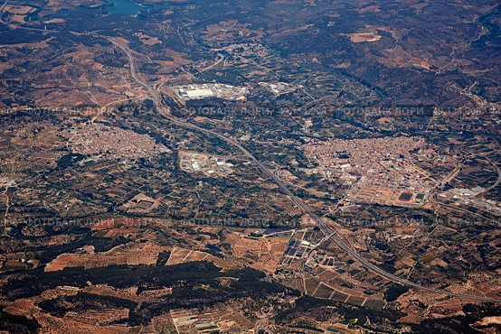 Segorbe and Altura villages aerial in Castellon Province of Valencian community at Spain. Стоковое фото, агентство Ingram Publishing / Фотобанк Лори
