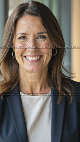 Senior businesswoman standing on office background happy positive smiling looking at camera. Стоковое AI-видео, аниматор Sergey Grishin / Фотобанк Лори