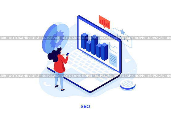 SEO concept isometric vector illustration. Стоковая иллюстрация, иллюстратор Андрей Красовицкий / Фотобанк Лори
