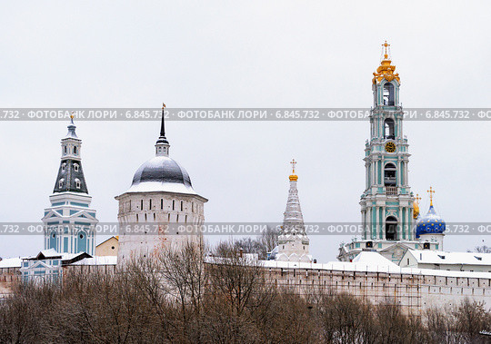 Сергиев Посад. Покрытые инеем купола Троице-Сергиевой лавры зимой (2010 год). Стоковое фото, фотограф Виктор Сагайдашин / Фотобанк Лори